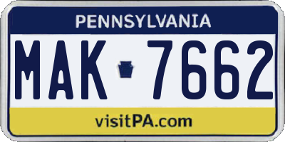 PA license plate MAK7662