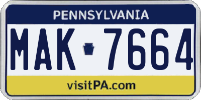 PA license plate MAK7664