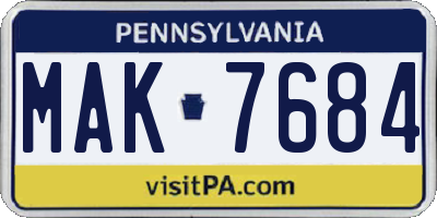 PA license plate MAK7684