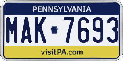 PA license plate MAK7693