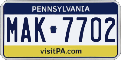 PA license plate MAK7702