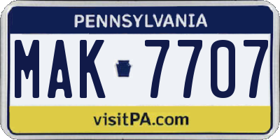 PA license plate MAK7707