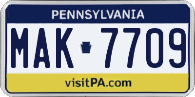 PA license plate MAK7709