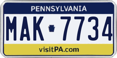 PA license plate MAK7734
