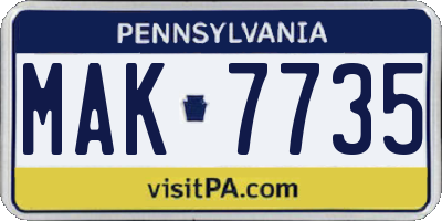 PA license plate MAK7735
