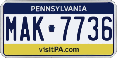 PA license plate MAK7736