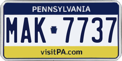 PA license plate MAK7737