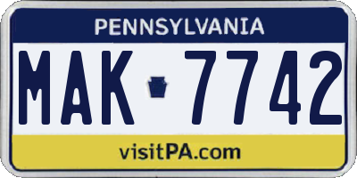 PA license plate MAK7742