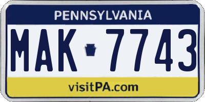 PA license plate MAK7743