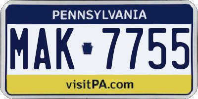 PA license plate MAK7755
