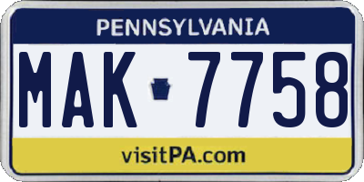 PA license plate MAK7758
