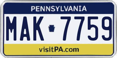 PA license plate MAK7759
