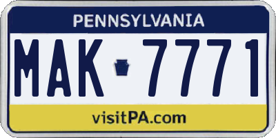 PA license plate MAK7771