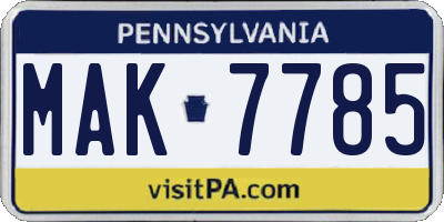 PA license plate MAK7785