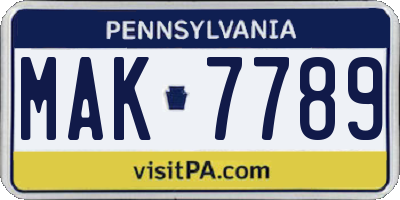 PA license plate MAK7789