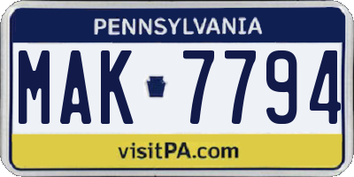 PA license plate MAK7794