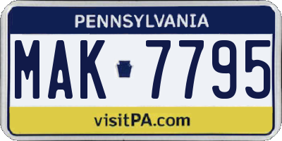 PA license plate MAK7795