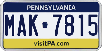 PA license plate MAK7815