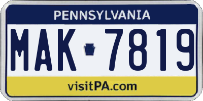PA license plate MAK7819