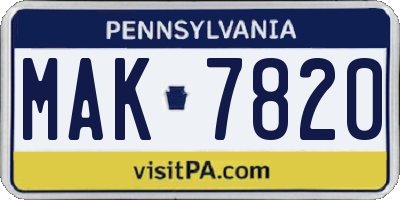 PA license plate MAK7820