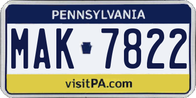 PA license plate MAK7822