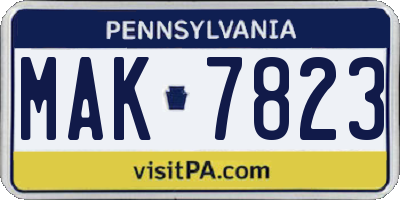 PA license plate MAK7823