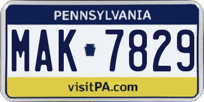 PA license plate MAK7829