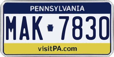 PA license plate MAK7830