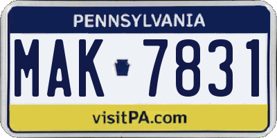 PA license plate MAK7831