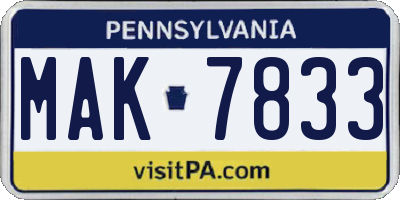 PA license plate MAK7833
