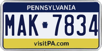 PA license plate MAK7834