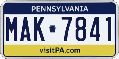 PA license plate MAK7841
