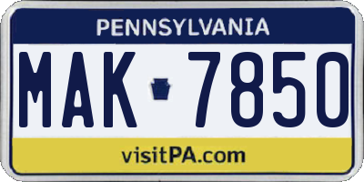 PA license plate MAK7850
