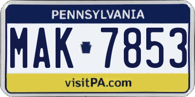 PA license plate MAK7853