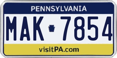 PA license plate MAK7854