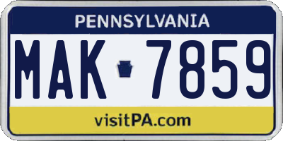 PA license plate MAK7859