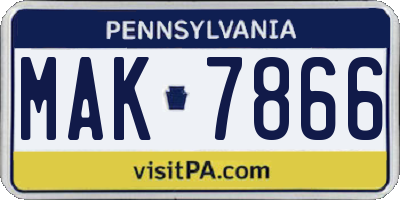 PA license plate MAK7866