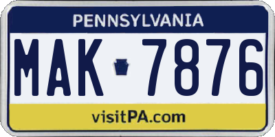 PA license plate MAK7876