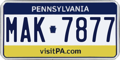 PA license plate MAK7877