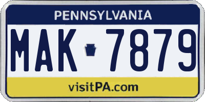PA license plate MAK7879