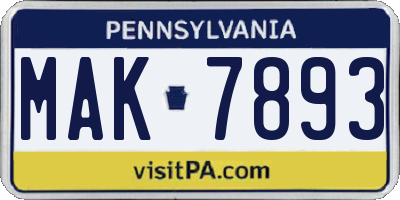 PA license plate MAK7893