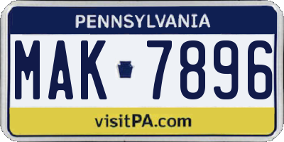 PA license plate MAK7896
