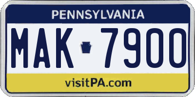 PA license plate MAK7900