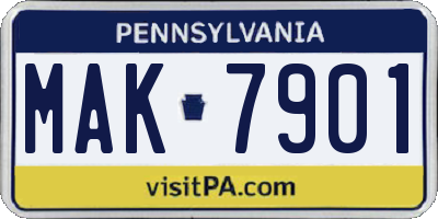 PA license plate MAK7901