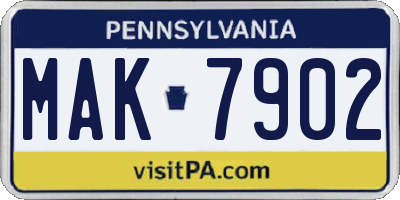 PA license plate MAK7902