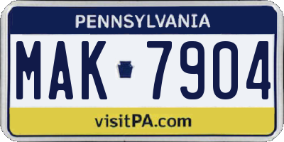 PA license plate MAK7904