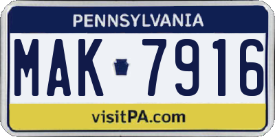PA license plate MAK7916