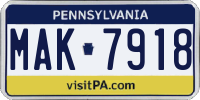 PA license plate MAK7918