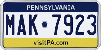 PA license plate MAK7923