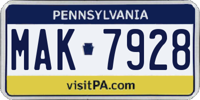 PA license plate MAK7928